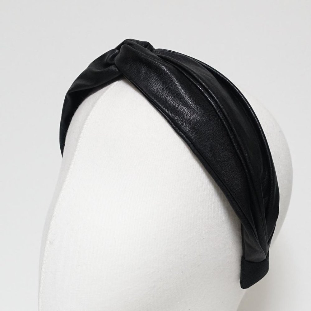 Black Faux Leather Cross Knot Headband